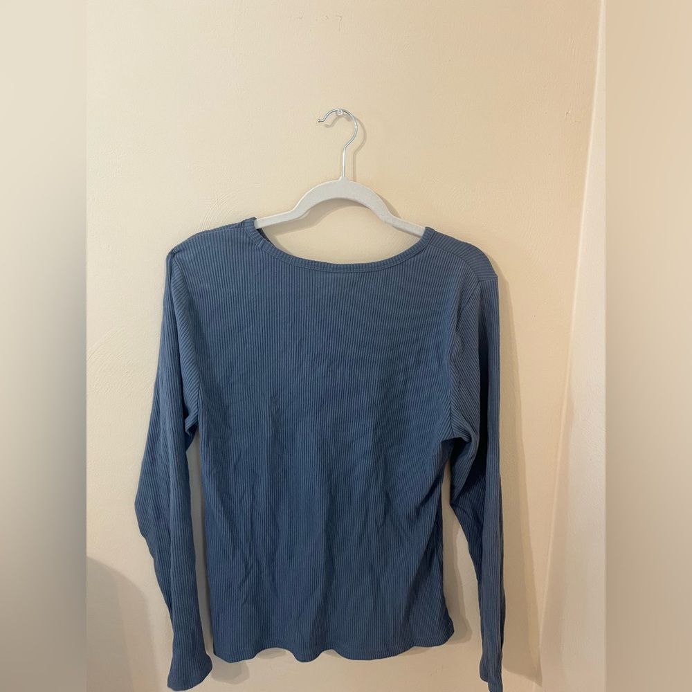 Blue Long Sleeve Ribbed Top - Picture 2 of 2